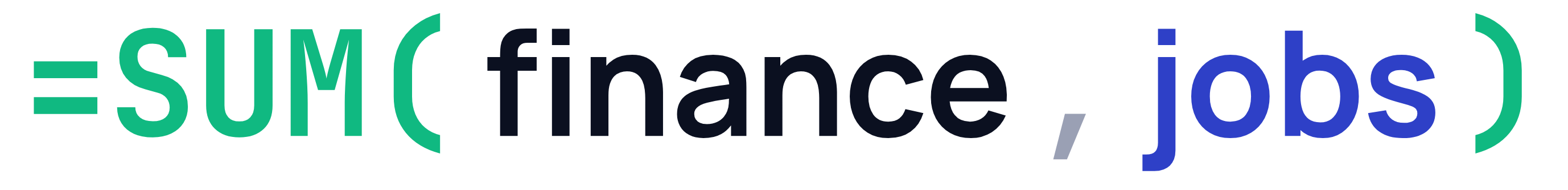 sumfinancejobs, =SUM(finance, jobs)